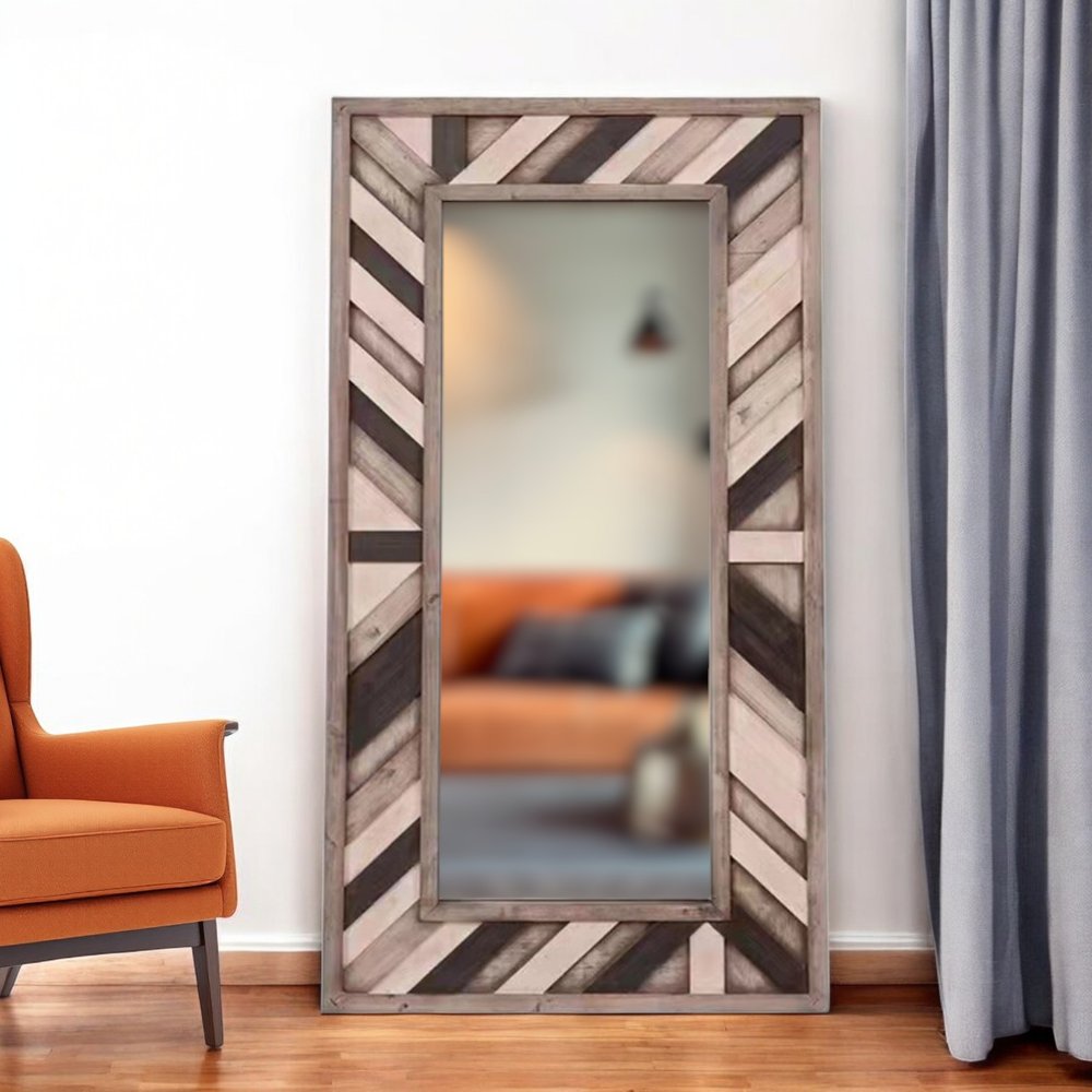 71" Ivory and Gray Wood Framed Leaning Accent Mirror - Grain & Gear
