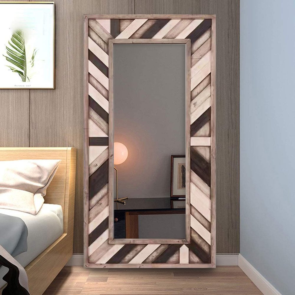 71" Ivory and Gray Wood Framed Leaning Accent Mirror - Grain & Gear