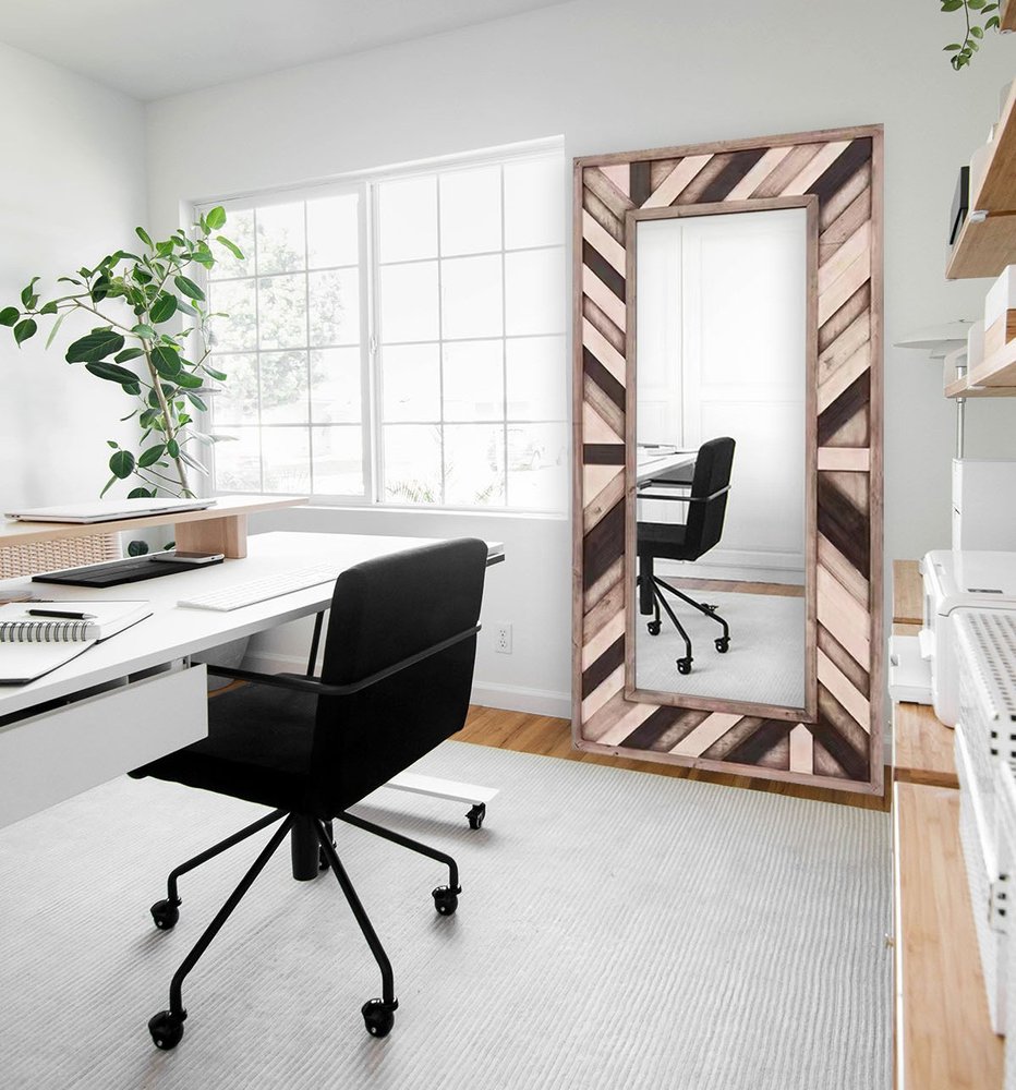 71" Ivory and Gray Wood Framed Leaning Accent Mirror - Grain & Gear