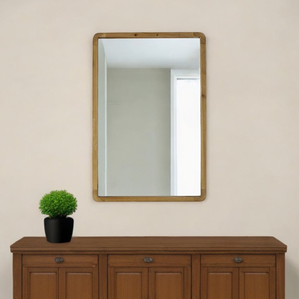 35" Brown Solid Wood Framed Accent Mirror - Grain & Gear
