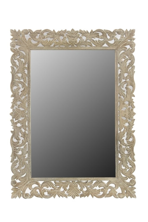 35" Gray Floral Carved Solid Wood Framed Accent Mirror - Grain & Gear