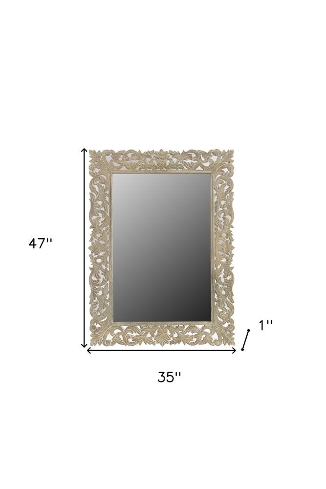 35" Gray Floral Carved Solid Wood Framed Accent Mirror - Grain & Gear