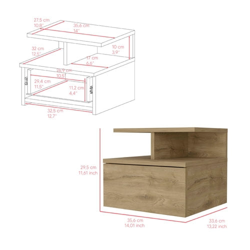 12" Beige Wood One Drawer Nightstand - Grain & Gear