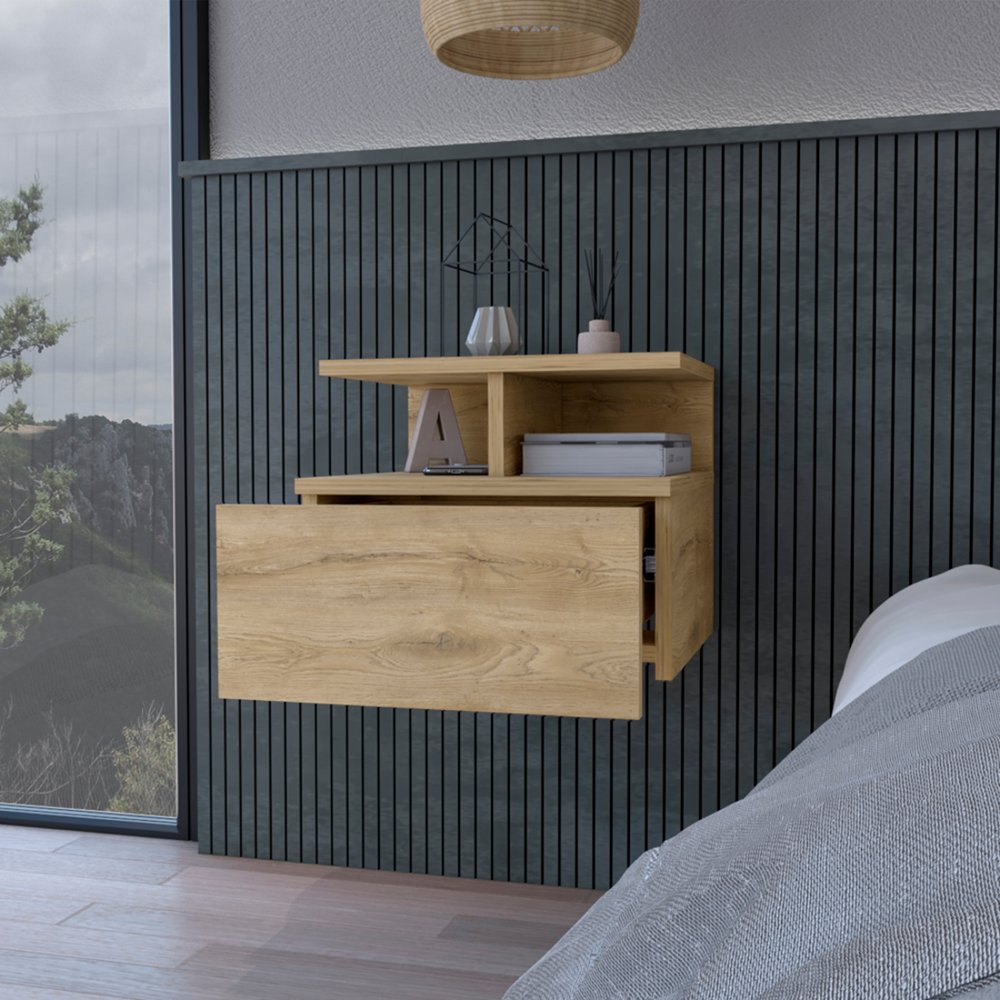 12" Beige Wood One Drawer Nightstand - Grain & Gear