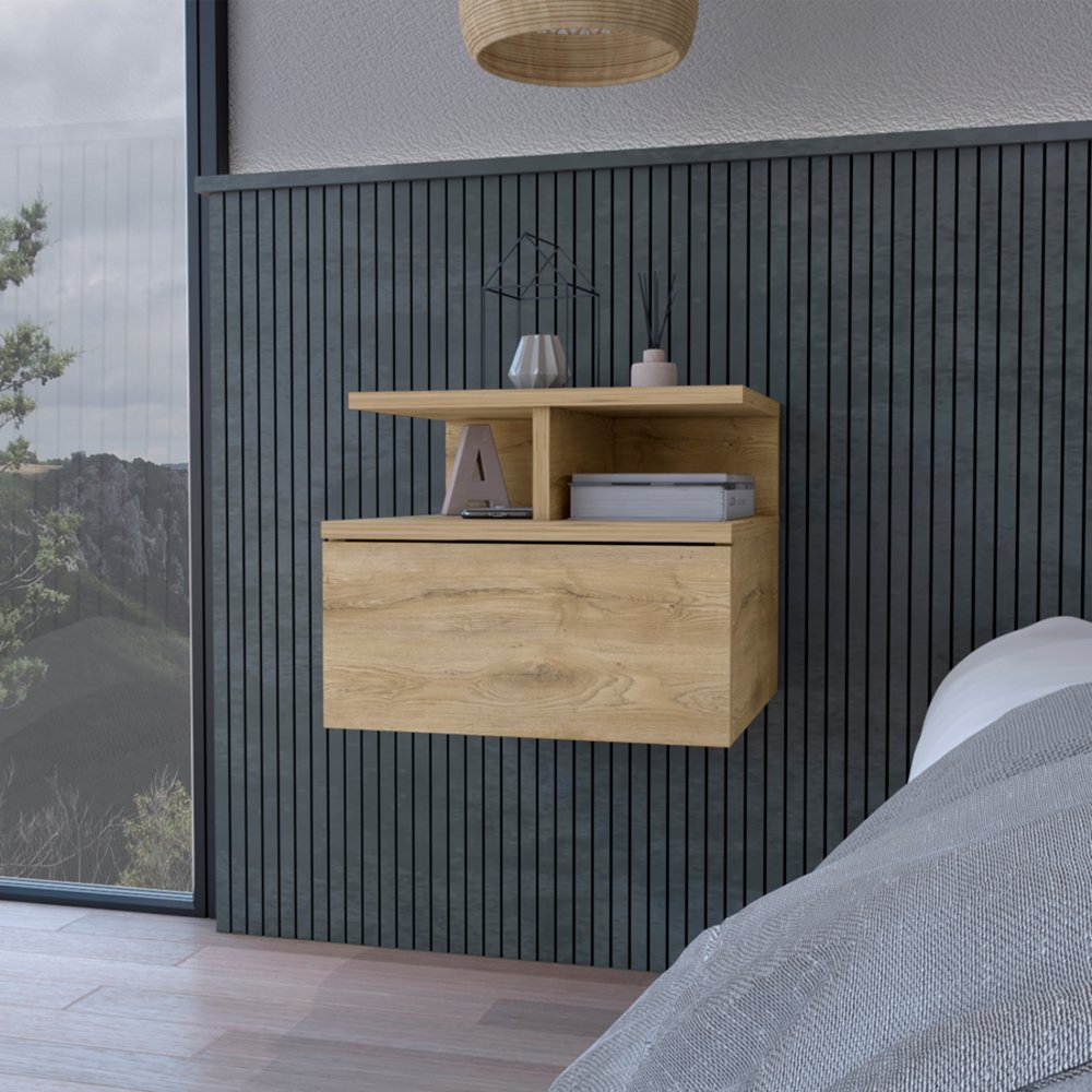 12" Beige Wood One Drawer Nightstand - Grain & Gear