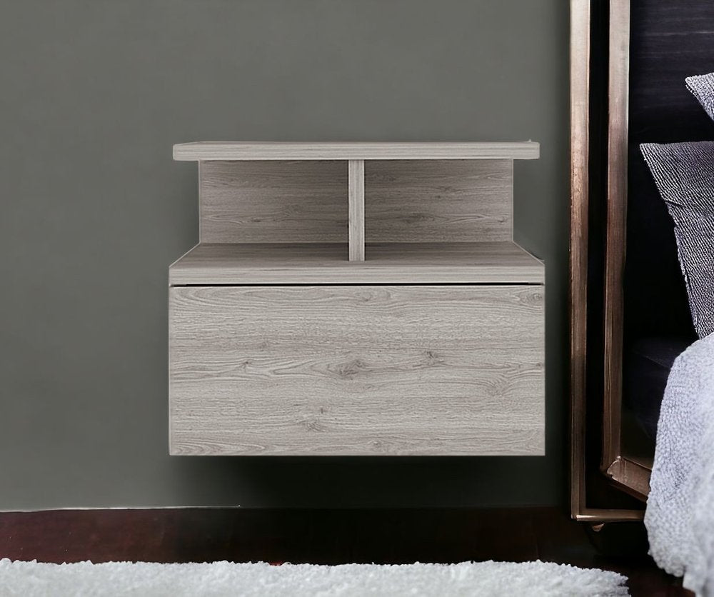 12" Light Gray Wood One Drawer Nightstand - Grain & Gear