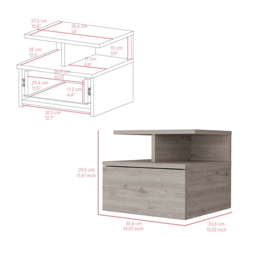 12" Light Gray Wood One Drawer Nightstand - Grain & Gear