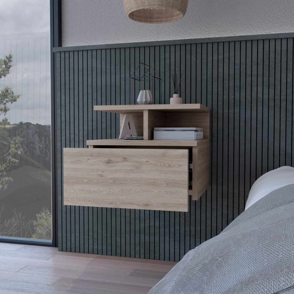 12" Light Gray Wood One Drawer Nightstand - Grain & Gear