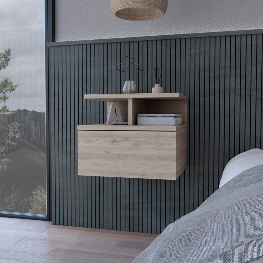 12" Light Gray Wood One Drawer Nightstand - Grain & Gear