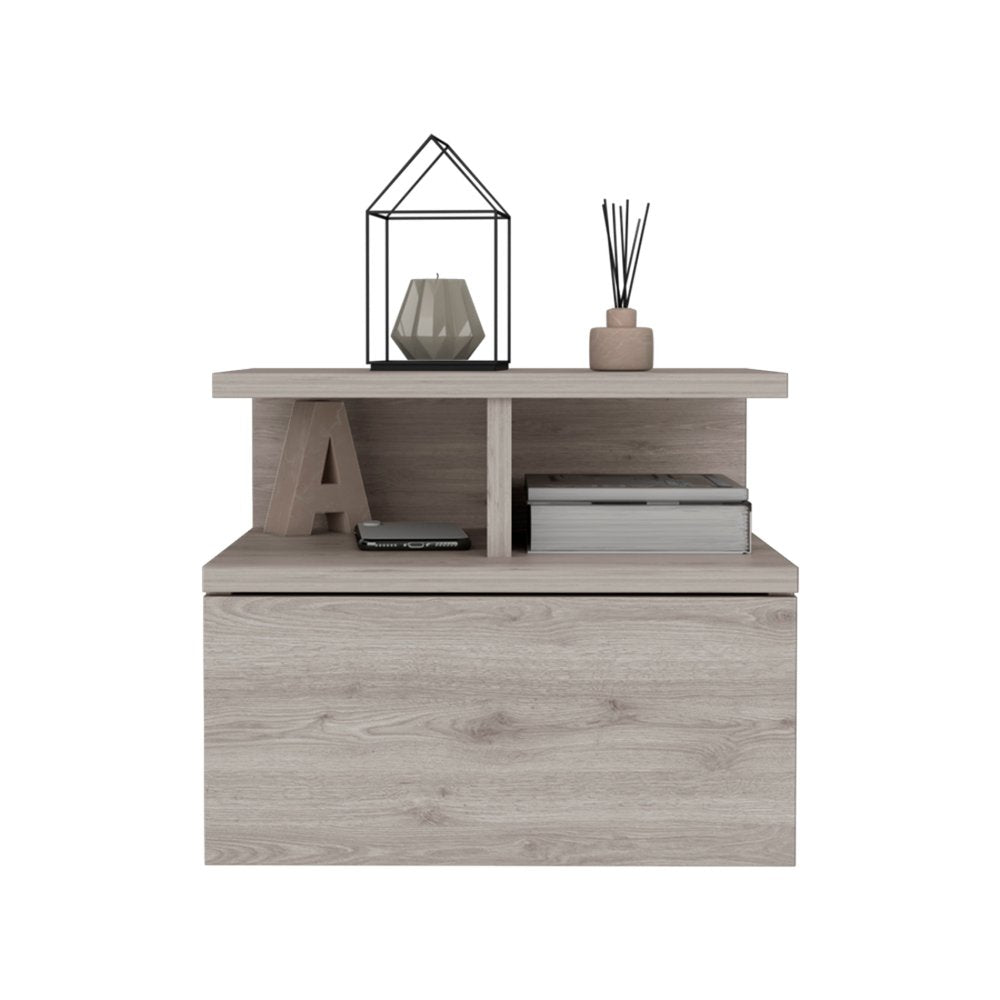 12" Light Gray Wood One Drawer Nightstand - Grain & Gear