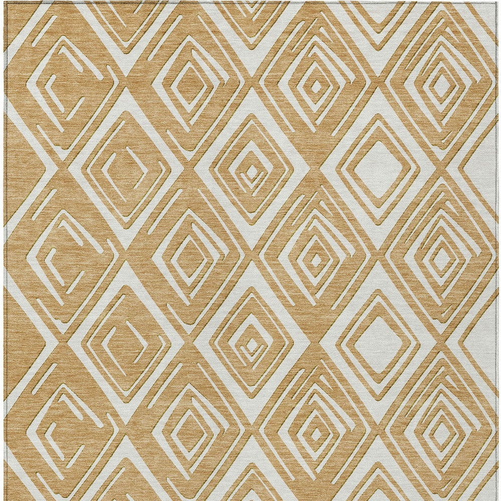 5' X 8' Gold And Ivory Geometric Washable Indoor Outdoor Area Rug - Grain & Gear