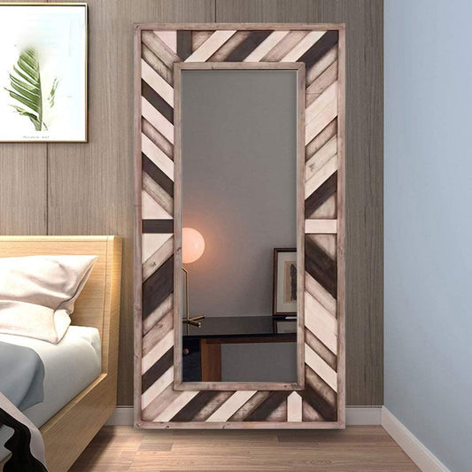 71" Ivory and Gray Wood Framed Leaning Accent Mirror - Grain & Gear