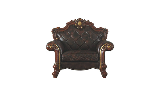 50" Chocolate Faux Leather Tufted Chesterfield Chair And Toss Pillow - Grain & Gear
