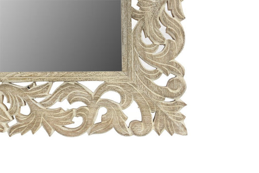 35" Gray Floral Carved Solid Wood Framed Accent Mirror - Grain & Gear