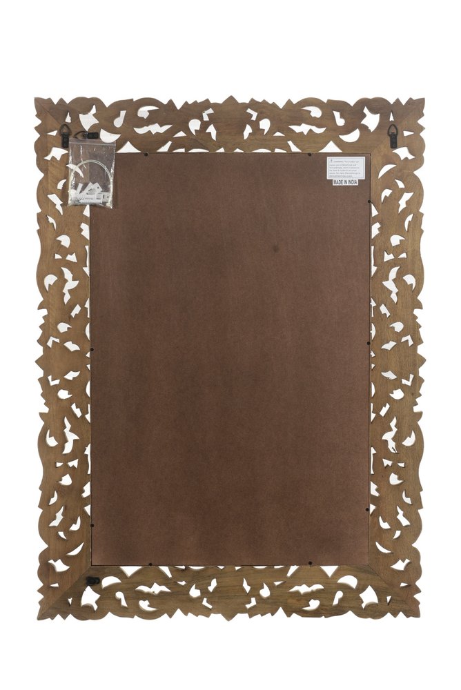35" Gray Floral Carved Solid Wood Framed Accent Mirror - Grain & Gear