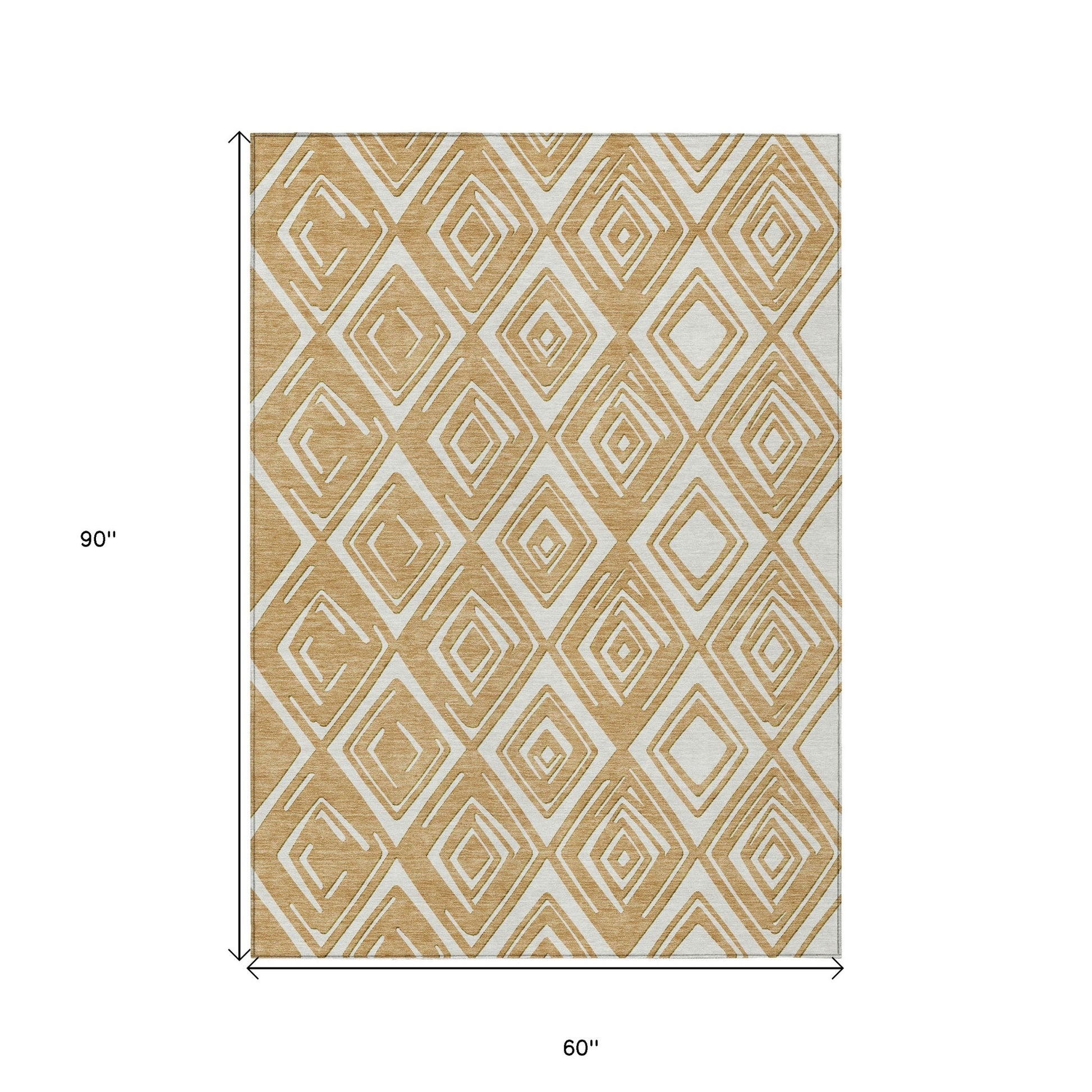 5' X 8' Gold And Ivory Geometric Washable Indoor Outdoor Area Rug - Grain & Gear