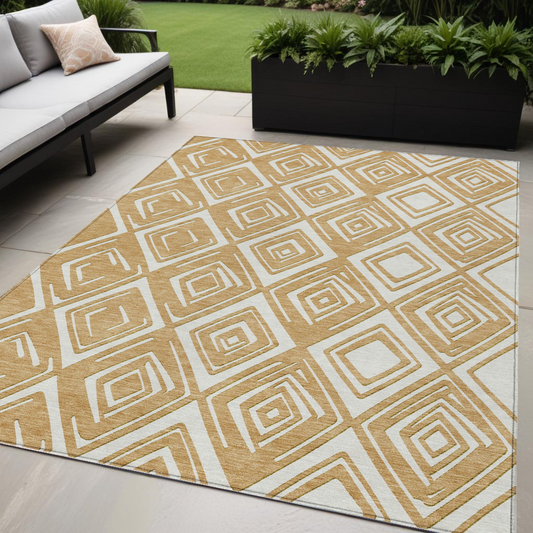5' X 8' Gold And Ivory Geometric Washable Indoor Outdoor Area Rug - Grain & Gear